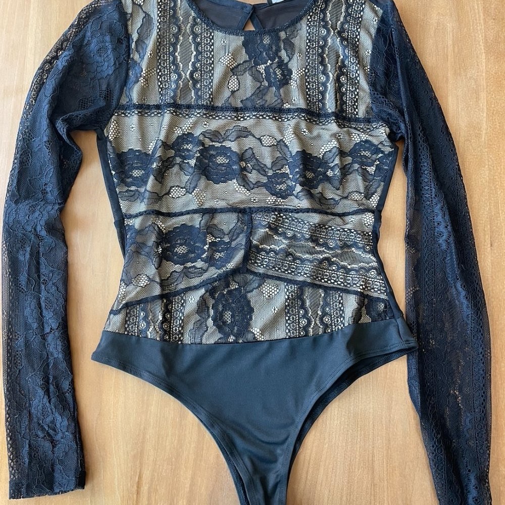 Finer Things Black Lace Long Sleeve Bodysuit